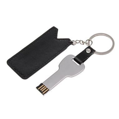 USB флешка 16 Gb, металлическая, в форме ключа, в кожаном чехле - 170714-17-16- Фото №1