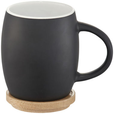 Керамическая чашка Hearth с деревянной крышкой/костером, цвет сплошной черный, белый - 10046600- Фото №1