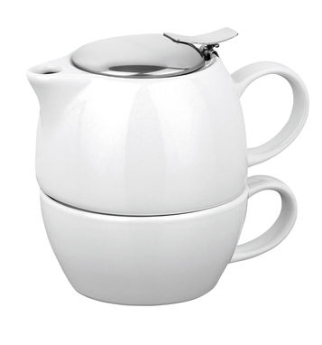 Чайный набор 2 в 1: чайник и кружка 200 мл, цвет белый - 93805-106- Фото №1