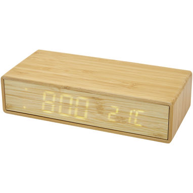 Minata, бамбуковое беспроводное зарядное устройство с часами, цвет бежевый - 12424302- Фото №1