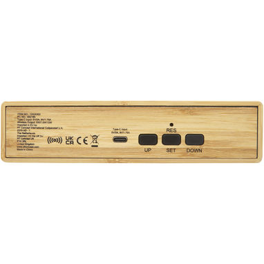 Minata, бамбуковое беспроводное зарядное устройство с часами, цвет бежевый - 12424302- Фото №4