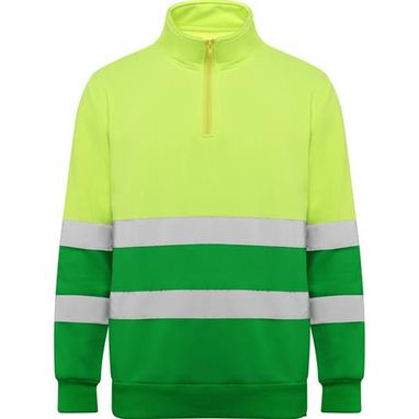 Светоотражающий свитер с полузастежкой·молнией, высоким воротником, защитой подбородка и бегунком, цвет garden green, fluor yellow  размер L - HV93140352221- Фото №1