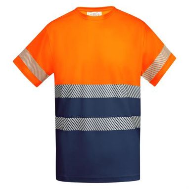 Светоотражающая мужская техническая футболка с коротким рукавом с круглым вырезом под горло из основной ткани, цвет морской синий, флуоресцентный оранжевый  размер M - HV93170255223- Фото №1