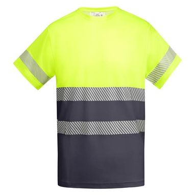 Светоотражающая мужская техническая футболка с коротким рукавом с круглым вырезом под горло из основной ткани, цвет свинцовый, флуоресцентный желтый  размер L - HV93170323221- Фото №1