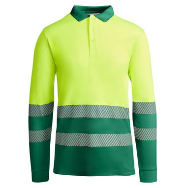 Техническая мужская светоотражающая рубашка·поло с коротким рукавом и воротником в рубчик 1x1, цвет зеленый, флуоресцентный желтый  размер L - HV93190352221- Фото №1
