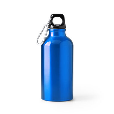 Бутылка из переработанного алюминия с одинарной стенкой и подходящим карабином, цвет синий - BI4214S105- Фото №1