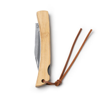 Складной нож из нержавеющей стали с рукояткой из натурального бамбука, цвет натуральний - NA3988S1999- Фото №1