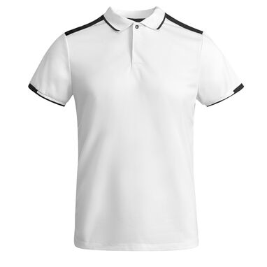 Мужская рубашка-поло с короткими рукавами из антибактериального переработанного полиэстера, цвет белый, черный - PO0402020102- Фото №1