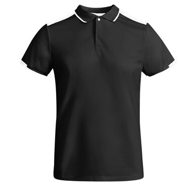 Мужская рубашка-поло с короткими рукавами из антибактериального переработанного полиэстера, цвет черный, белый - PO0402220201- Фото №1
