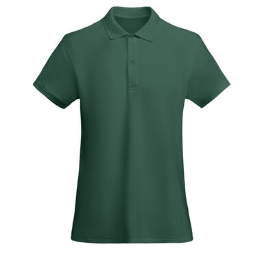 Приталенная рубашка-поло с короткими рукавами для женщин, цвет бутылочный зеленый - PO66180656- Фото №1