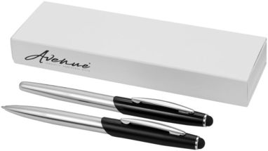Набір Geneva з кулькової ручки-стилуса і ручки-роллера, колір срібний, суцільний чорний - 10667000- Фото №1