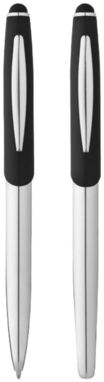 Набір Geneva з кулькової ручки-стилуса і ручки-роллера, колір срібний, суцільний чорний - 10667000- Фото №4