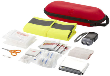 Набор для оказания первой помощи из 46-ти предметов с профессиональным жилетом безопасности, цвет красный - 12601200- Фото №1