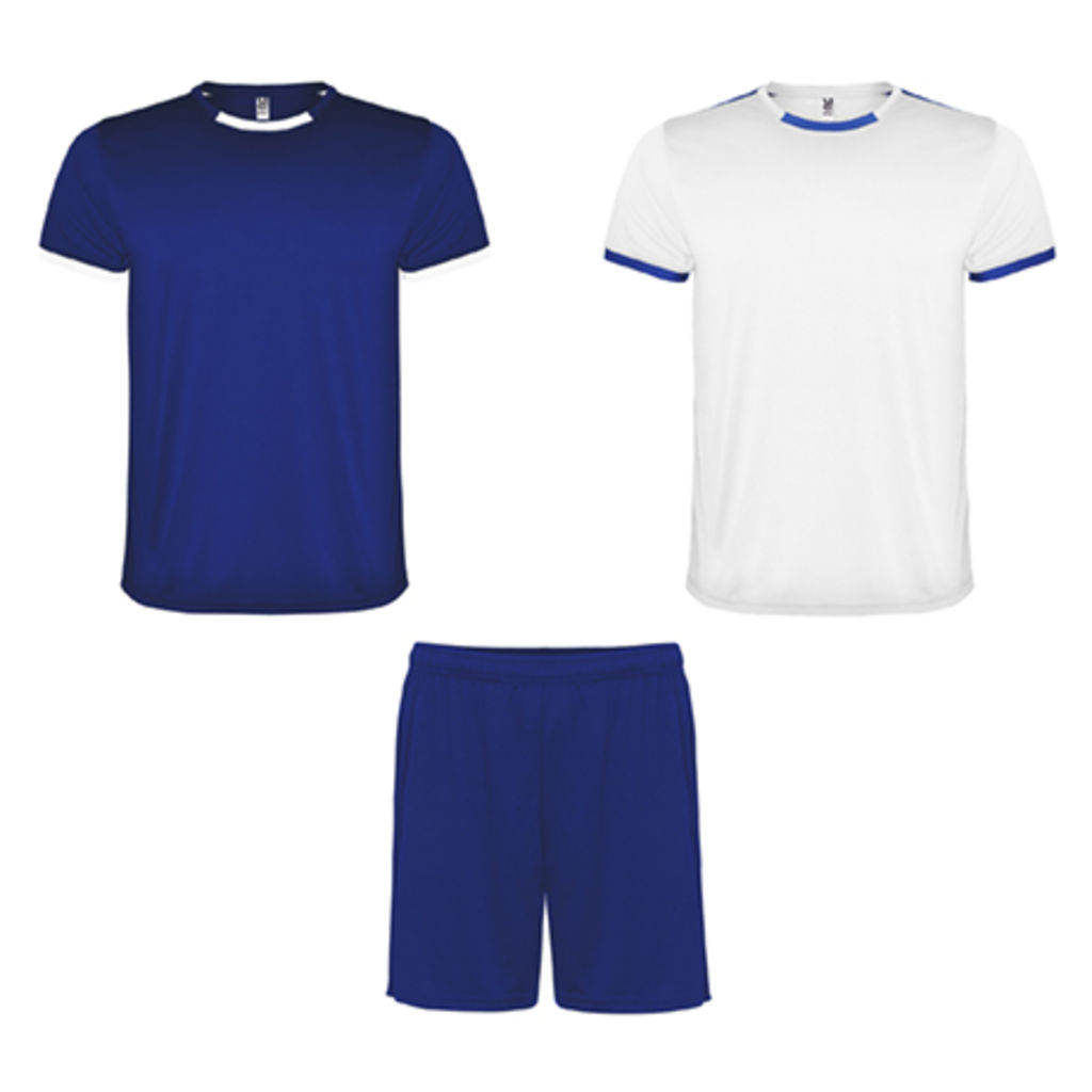 RACING Спортивный комплект унисекс, состоящий из 2 футболок и 1 шорт, цвет белый, королевский синий  размер M