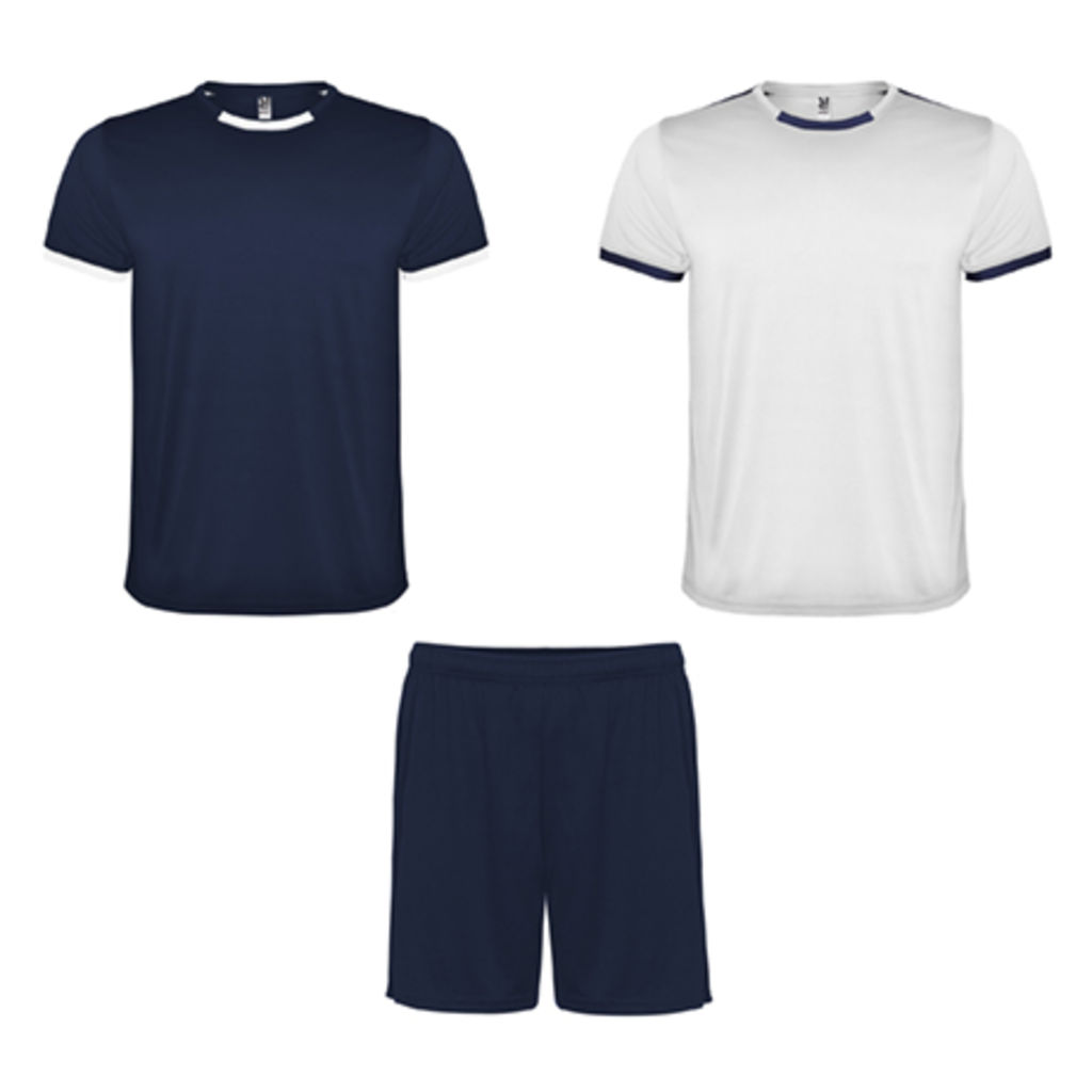 RACING Спортивный комплект унисекс, состоящий из 2 футболок и 1 шорт, цвет белый, темно-синий  размер 8