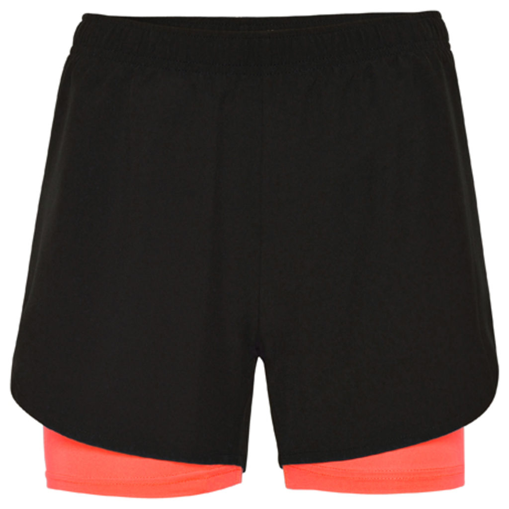 LANUS Женские спортивные шорты с контрастной сеткой внутри, цвет черный флюор, коралл  размер XL