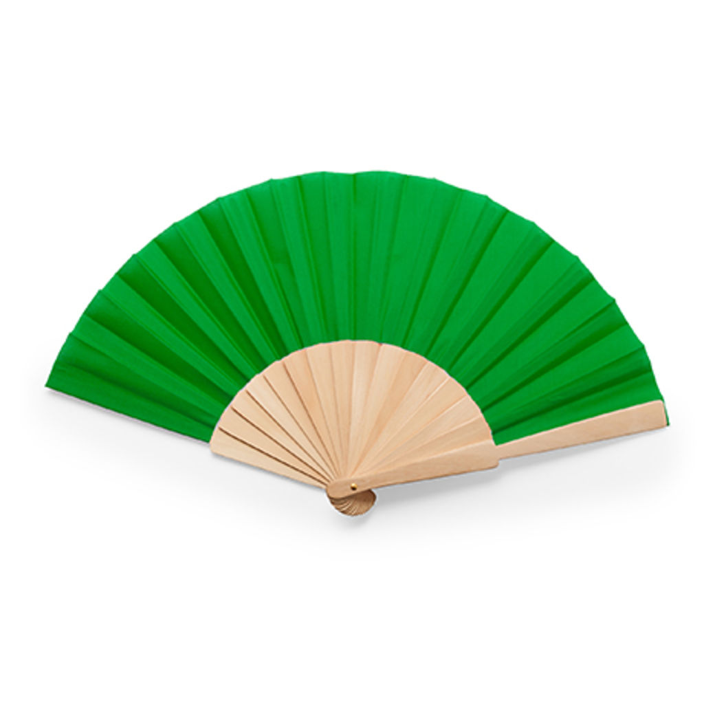 Веер с деревянными ребрами и полиэфирной тканью, цвет зеленый папоротник