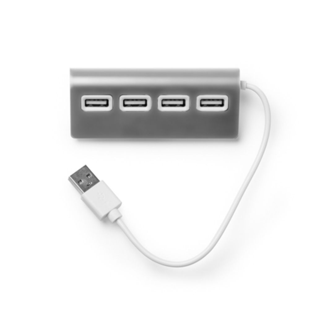 USB-порт з алюмінієвою структурою, двокольоровим покриттям і білим кабелем, колір срібний
