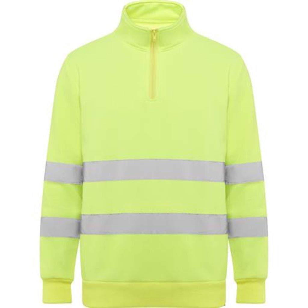 Светоотражающий свитер с полузастежкой·молнией, высоким воротником, защитой подбородка и бегунком, цвет флуоресцентный желтый  размер S