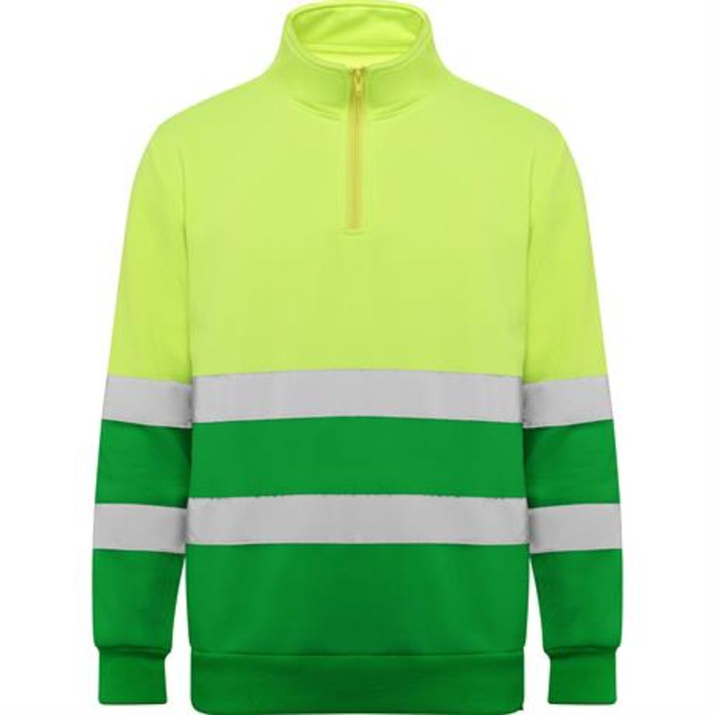 Светоотражающий свитер с полузастежкой·молнией, высоким воротником, защитой подбородка и бегунком, цвет garden green, fluor yellow  размер L