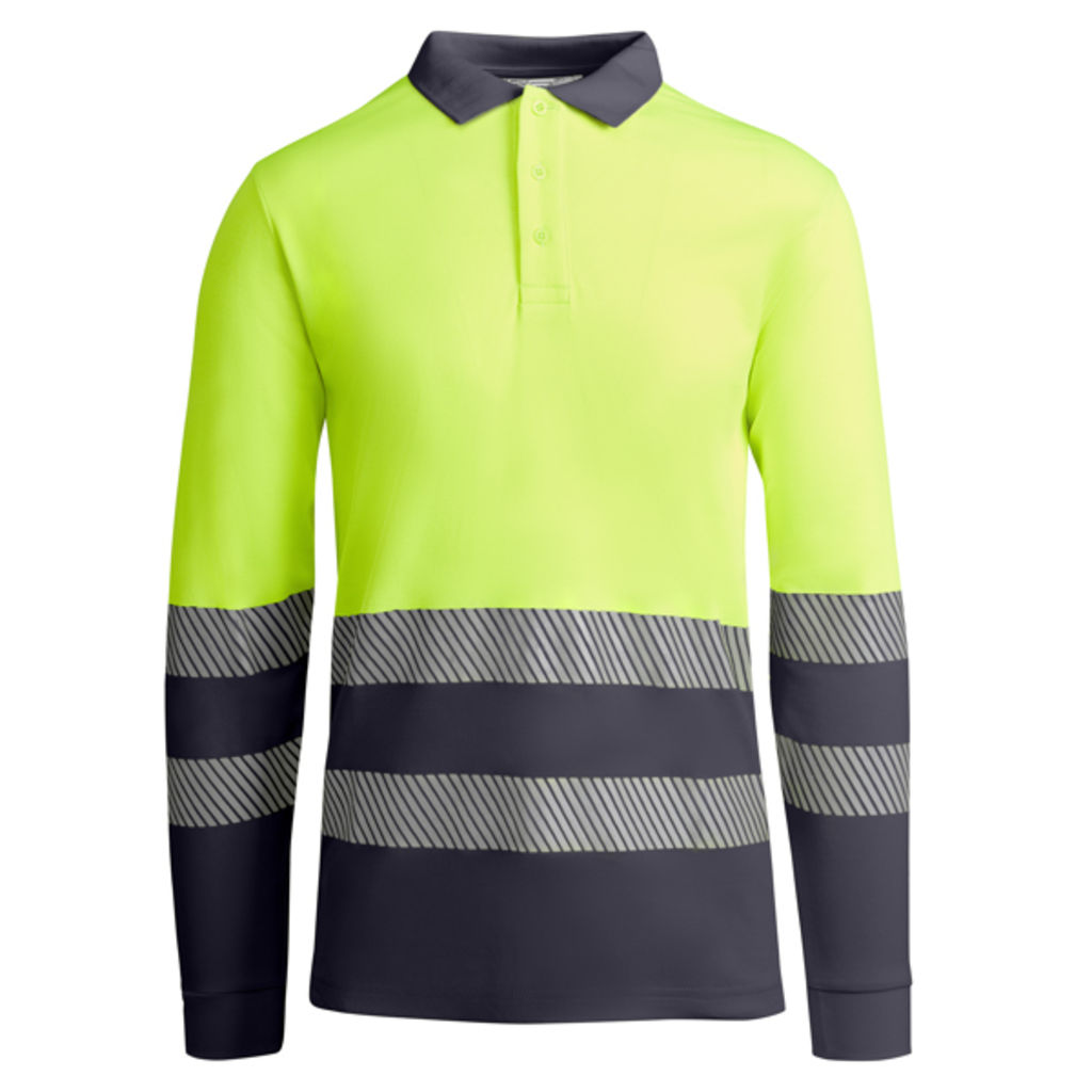 Техническая мужская светоотражающая рубашка·поло с коротким рукавом и воротником в рубчик 1x1, цвет свинцовый, флуоресцентный желтый  размер L