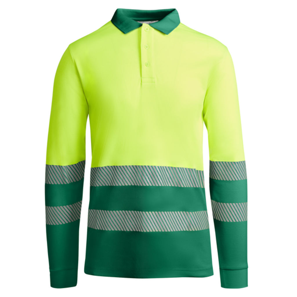 Техническая мужская светоотражающая рубашка·поло с коротким рукавом и воротником в рубчик 1x1, цвет зеленый, флуоресцентный желтый  размер 2XL