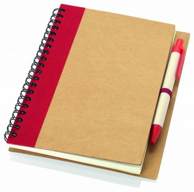 Эко-блокнот с ручкой из бумаги вторичной переработки, цвет натуральный, красный - 10626800- Фото №1