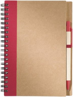 Эко-блокнот с ручкой из бумаги вторичной переработки, цвет натуральный, красный - 10626800- Фото №2