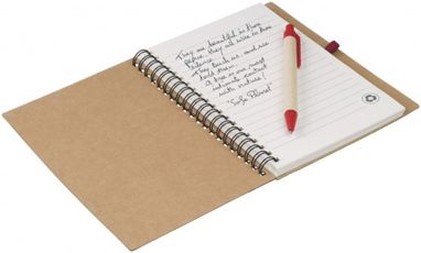 Эко-блокнот с ручкой из бумаги вторичной переработки, цвет натуральный, красный - 10626800- Фото №4