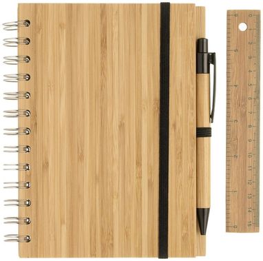 Набор из бамбукового блокнота, ручки и линейки, цвет дерево - 10634300- Фото №2