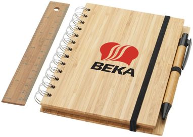 Набор из бамбукового блокнота, ручки и линейки, цвет дерево - 10634300- Фото №3