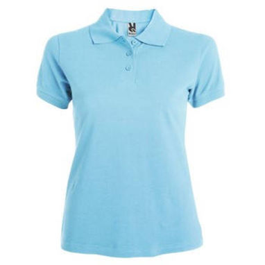 Приталенная футболка-поло на трех пуговицах, цвет небесно-голубой  размер S - PO66190110- Фото №1