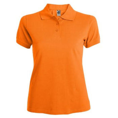 Приталені футболка-поло на трьох гудзиках, колір оранжевий  розмір S - PO66190131- Фото №1