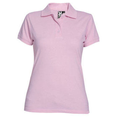 Приталені футболка-поло на трьох гудзиках, колір світло-рожевий  розмір S - PO66190148- Фото №1