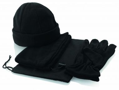 Набор из шапки, шарфа и перчаток, цвет черный - 11100602- Фото №1