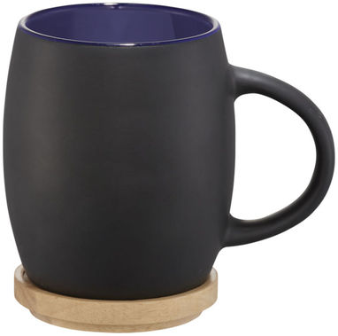 Керамічна чашка Hearth з дерев'яною кришкою/костером, колір суцільний чорний, синій - 10046601- Фото №1