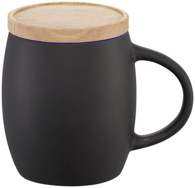 Керамічна чашка Hearth з дерев'яною кришкою/костером, колір суцільний чорний, синій - 10046601- Фото №4