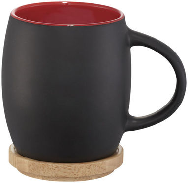 Керамическая чашка Hearth с деревянной крышкой/костером, цвет сплошной черный, красный - 10046602- Фото №1