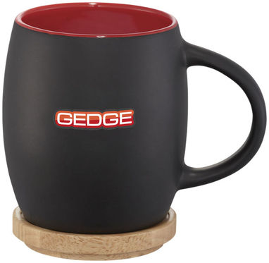 Керамическая чашка Hearth с деревянной крышкой/костером, цвет сплошной черный, красный - 10046602- Фото №2
