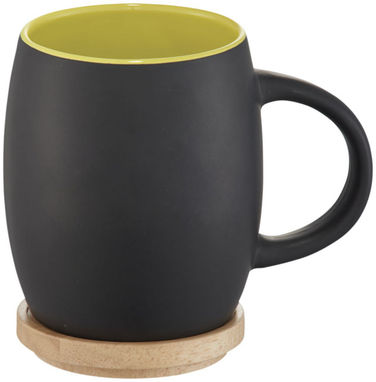 Керамічна чашка Hearth з дерев'яною кришкою/костером, колір суцільний чорний, лайм - 10046603- Фото №1