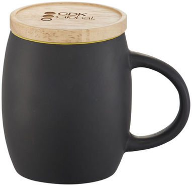 Керамическая чашка Hearth с деревянной крышкой/костером, цвет сплошной черный, лайм - 10046603- Фото №3
