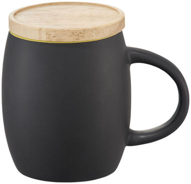 Керамическая чашка Hearth с деревянной крышкой/костером, цвет сплошной черный, лайм - 10046603- Фото №4