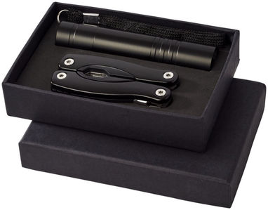 Подарунковий набір Scout з багатофункціональним ножем і ліхтариком, колір суцільний чорний - 10449400- Фото №1