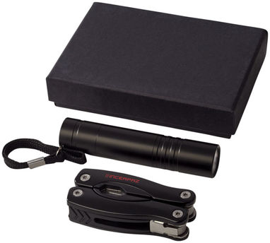Подарунковий набір Scout з багатофункціональним ножем і ліхтариком, колір суцільний чорний - 10449400- Фото №2