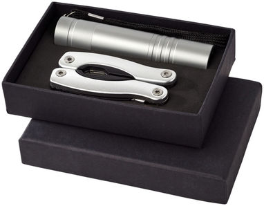 Подарунковий набір Scout з багатофункціональним ножем і ліхтариком, колір срібний - 10449403- Фото №1