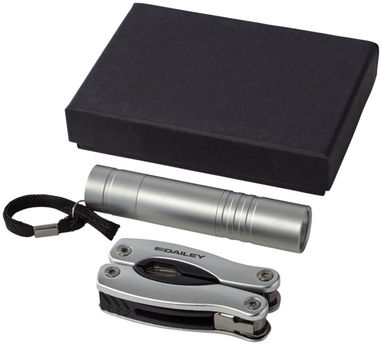 Подарунковий набір Scout з багатофункціональним ножем і ліхтариком, колір срібний - 10449403- Фото №2