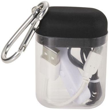 Недорогие наушники с функцией Bluetooth в чехле с карабином, цвет сплошной черный - 13423900- Фото №3