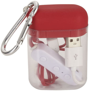 Недорогие наушники с функцией Bluetooth в чехле с карабином, цвет красный - 13423902- Фото №3