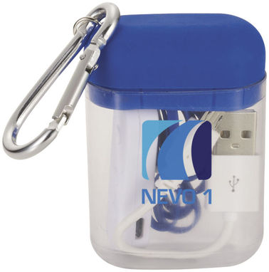 Недорогие наушники с функцией Bluetooth в чехле с карабином, цвет ярко-синий - 13423903- Фото №2