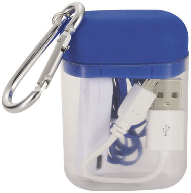 Недорогие наушники с функцией Bluetooth в чехле с карабином, цвет ярко-синий - 13423903- Фото №3